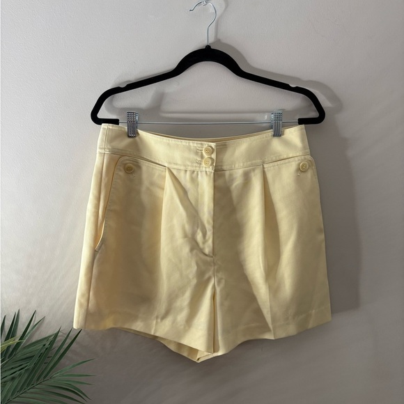 Reiss Myah Wool Blend Pleat High Waist Tailored Shorts Yellow - Picture 1 of 6